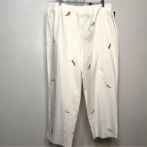 Requirements white cropped pants w/multi-colored embroidered heels. Sz 16. NWT.